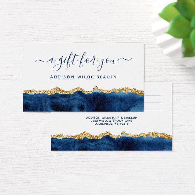 Carte Cadeau Aquarelle Bleu Marine Et Or (Bureau)