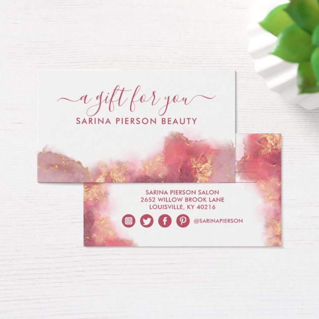 Carte Cadeau Aquarelle Liquide Rose Et Or (Bureau)