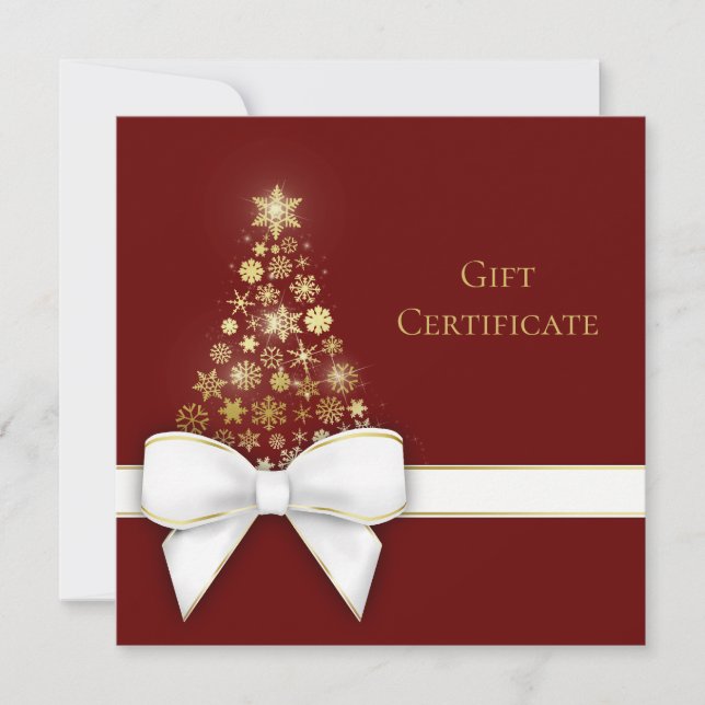 Carte cadeau Arbre de Noël Blanc Bow Gold Snowflak (Devant)
