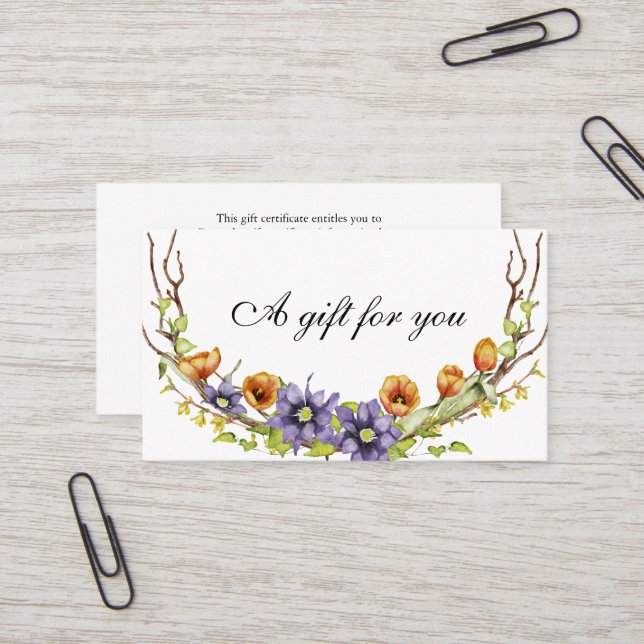 Carte cadeau aux fleurs de ressort d'eau (Devant/Arrière en situation)