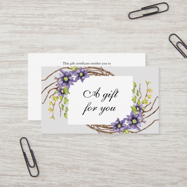Carte cadeau aux fleurs de ressort d'eau (Devant/Arrière en situation)