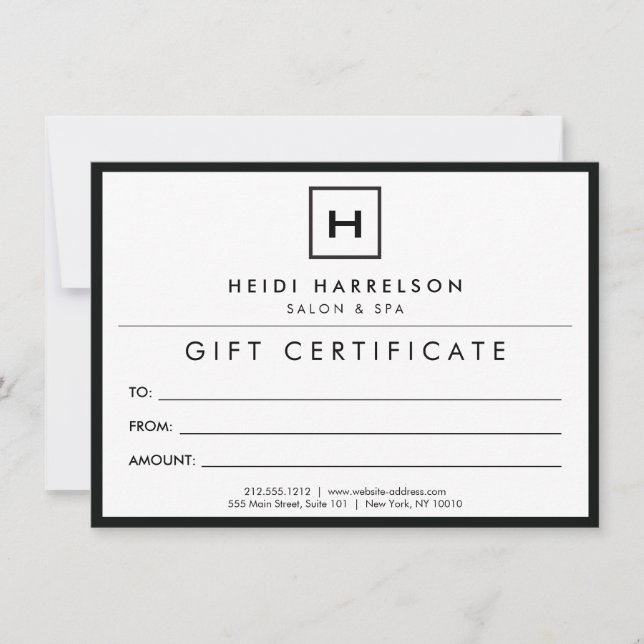 Carte Cadeau avec Logo de Boîte et Votre Initiale  (Devant)