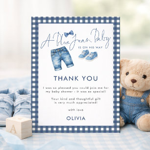 Carte Cadeau Baby Shower Gingham Jean Bleu Garçon