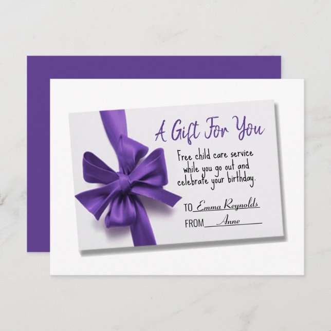 Carte cadeau Birthday Purple Bow (Devant / Derrière)