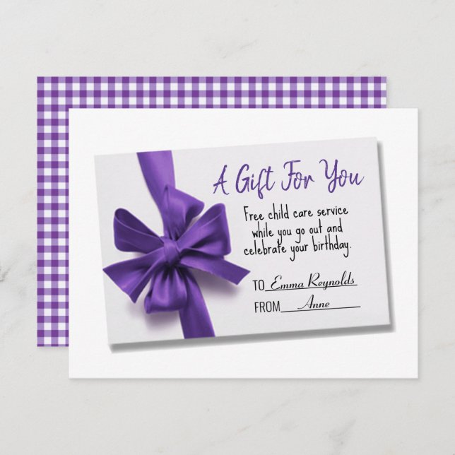 Carte cadeau Birthday Purple Bow (Devant / Derrière)