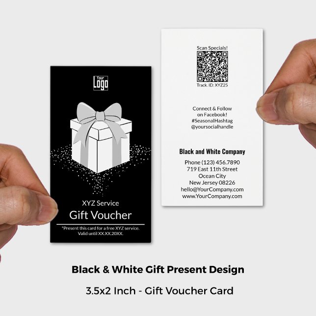 Carte cadeau Black & White pour petites entreprise (3.5x2 Inch Standard US, Small Business Black & White Gift Voucher Card)