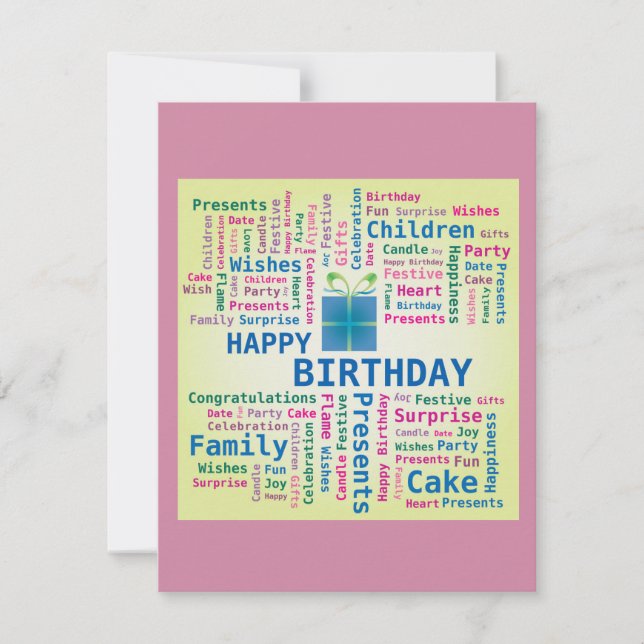 Carte cadeau boîte de nuage de mots Joyeux Anniver (Devant)