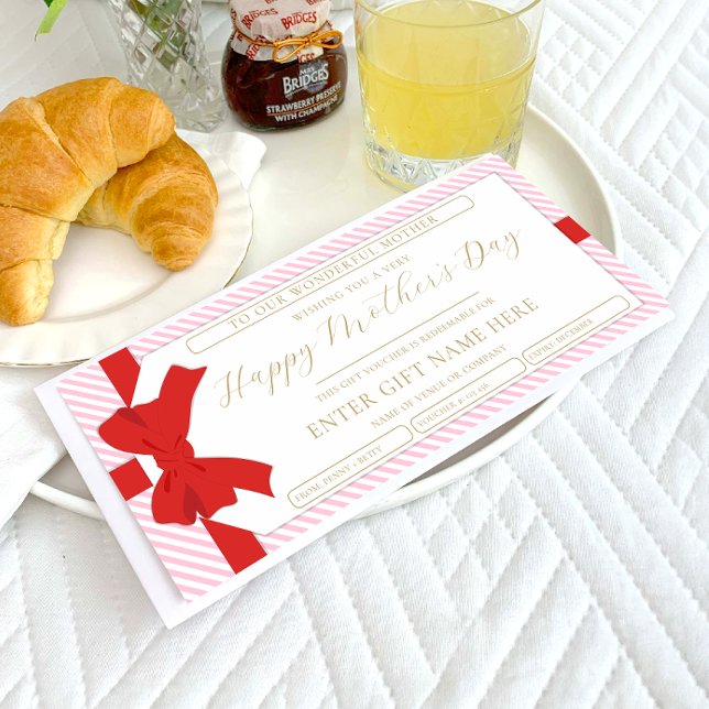 Carte cadeau Bow Pink Stripe Mère's Day (Créateur téléchargé)