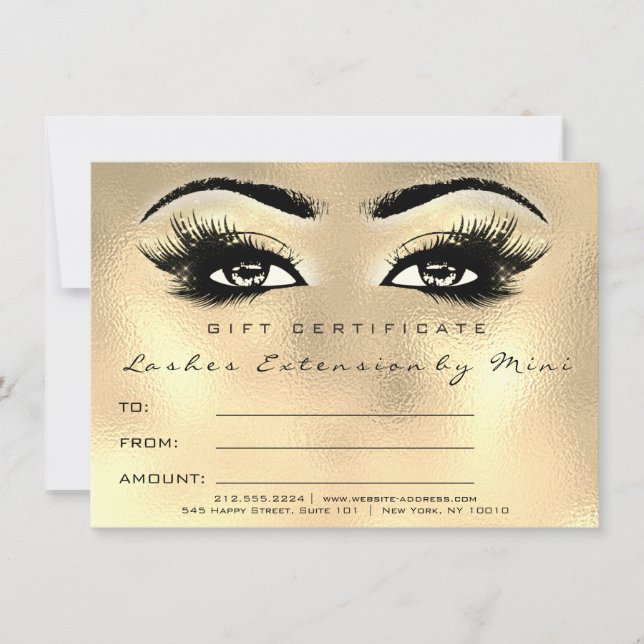 Carte Cadeau cadeau de certificat de maquillage or en ve (Devant)