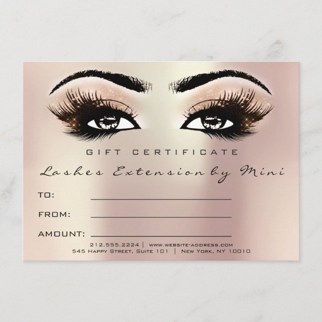 Carte Cadeau cadeau de certificat de maquillage rose ros (Devant)