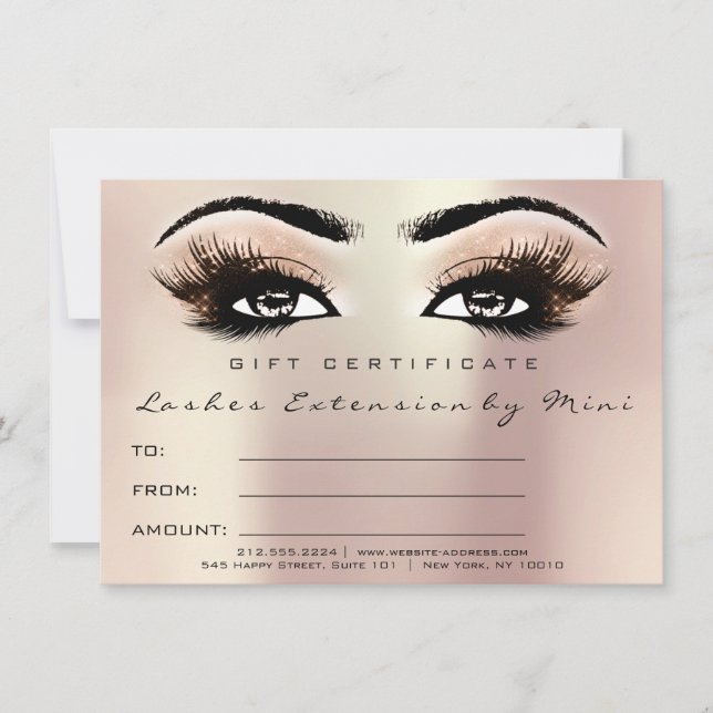 Carte Cadeau cadeau de certificat de maquillage rose ros (Devant)