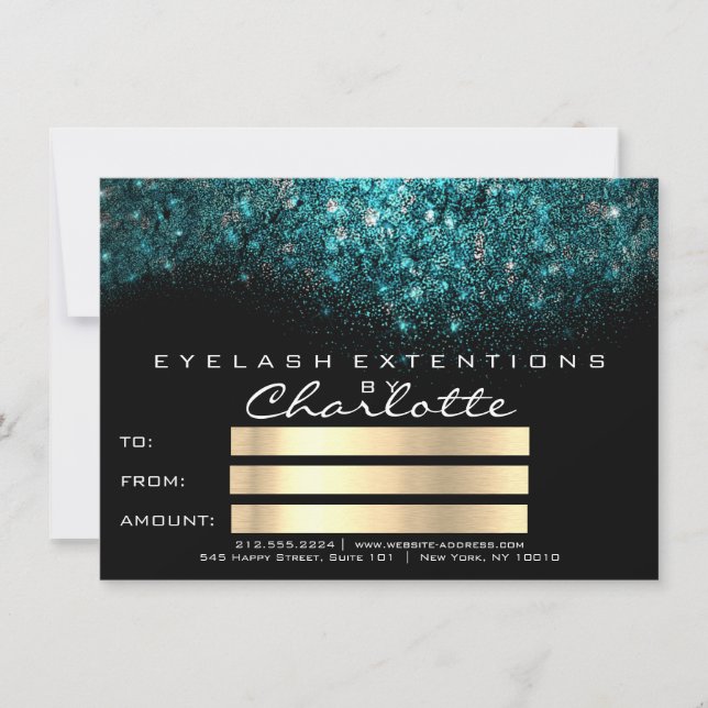 Carte Cadeau Certificat Bleu Turquoise Noir Blanc (Devant)