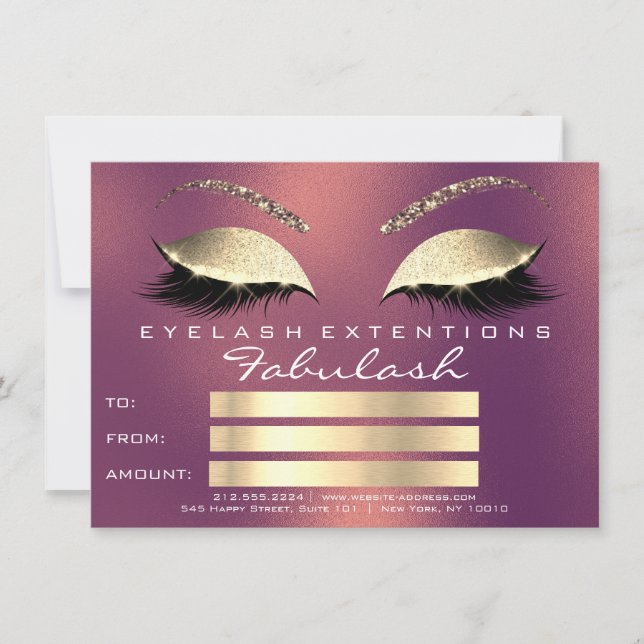 Carte Cadeau Certificat de Maquillage Extensions de Cils (Devant)