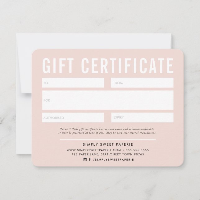 Carte CADEAU CERTIFICAT d'entreprise moderne rousse rose (Devant)