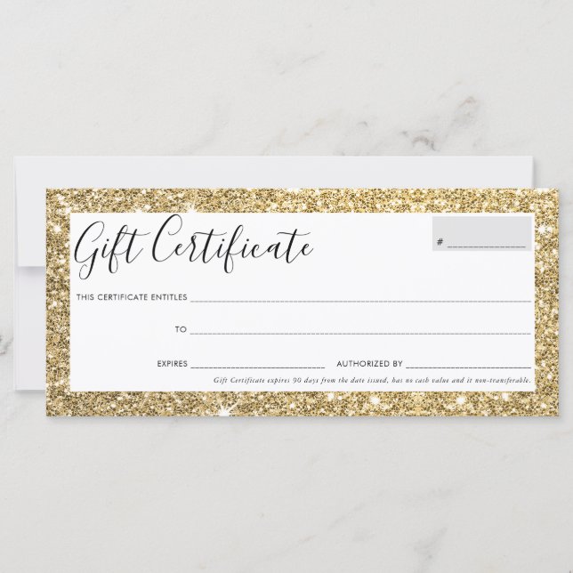 Carte CADEAU CERTIFICAT élégant chic glam parties scinti (Devant)
