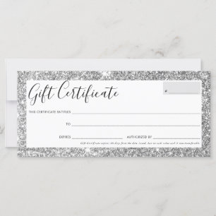 Carte CADEAU CERTIFICAT élégant glam argent parties scin