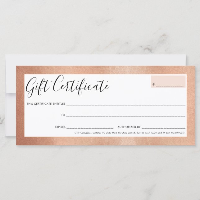 Carte CADEAU CERTIFICAT élégant glam rose or chic (Devant)