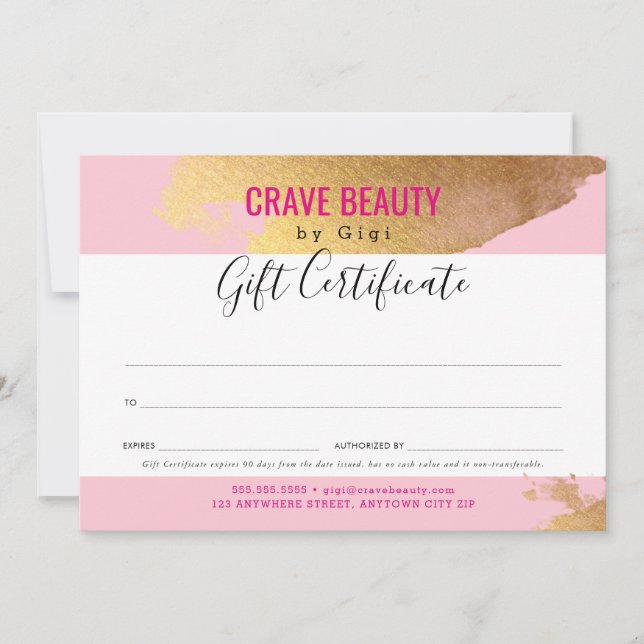 Carte CADEAU CERTIFICAT luxe minimaliste glam or rose (Devant)