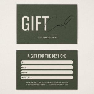 Carte cadeau client vert olive moderne professionn