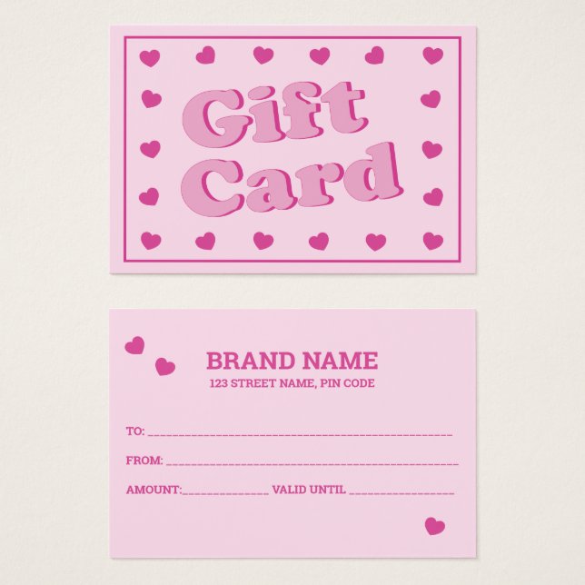 Carte cadeau Coeurs rétro rose mignonne (Devant & derrière)