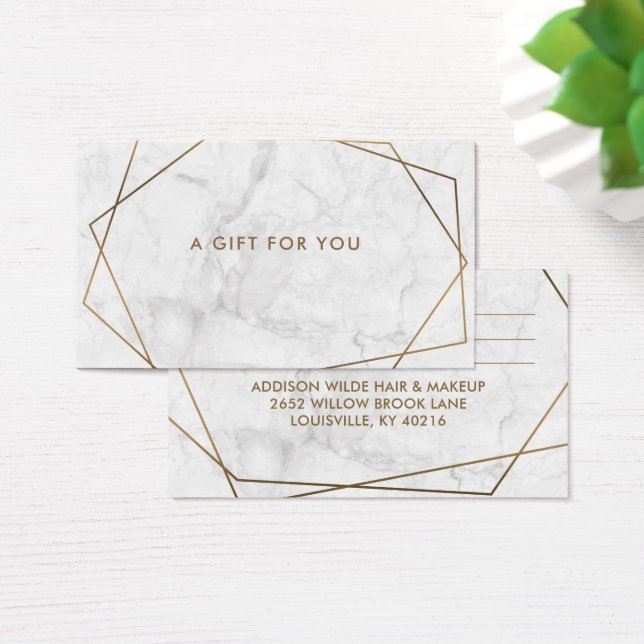 Carte cadeau d'affaires Gold Geometry Marbre blanc (Bureau)