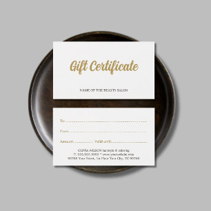 Carte cadeau de beauté simple élégante blanche fau