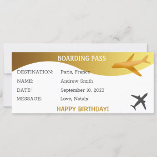 Carte cadeau de carte d'embarquement surprise anni