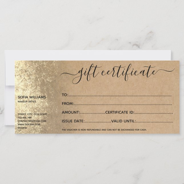 Carte cadeau de certificat-cadeau papier d'artisan (Dos)
