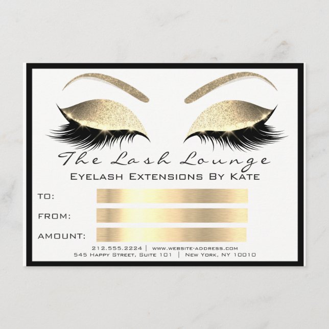 Carte Cadeau de certificat de maquillage Lux Lashes Whit (Devant)