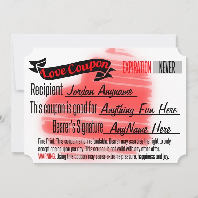 Carte Cadeau de coupon d'amour vierge (Devant)