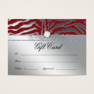 Carte Cadeau de luxe Zebra Red Silver Sparkle