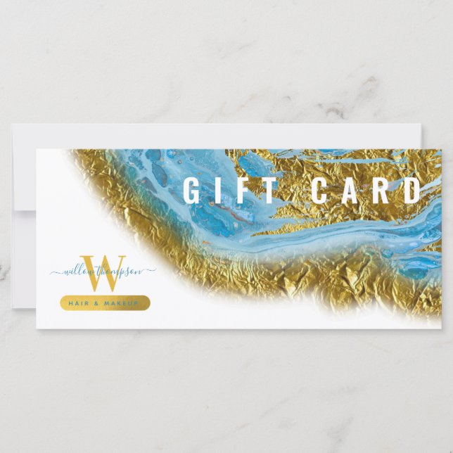 Carte cadeau de maquillage en marbre bleu Aquarell (Devant)
