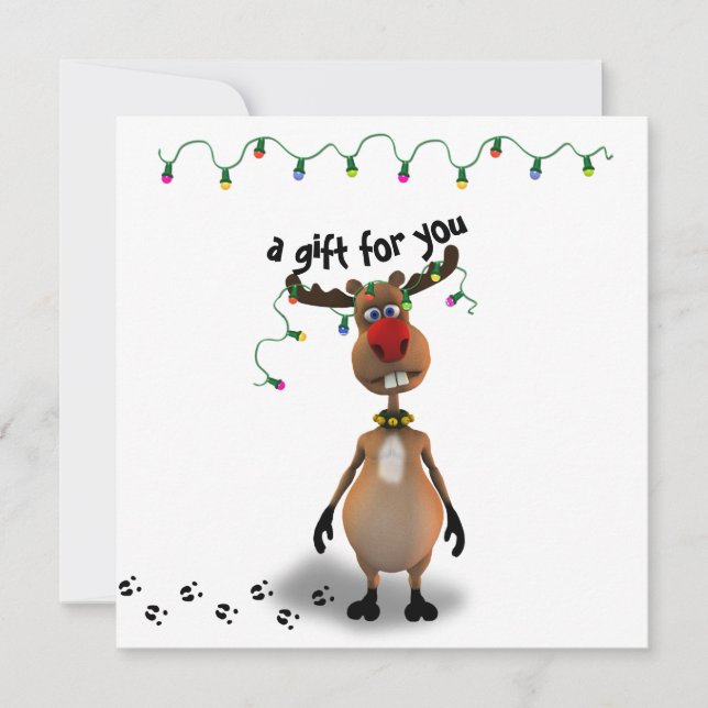 Carte cadeau de Noël amusant rouge renne à nez rou (Devant)