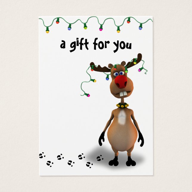 Carte cadeau de Noël amusant rouge renne à nez rou (Devant)