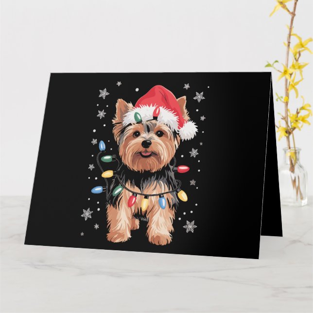 Carte Cadeau de Noël de chien de Yorkie Long Xmas (Fleur jaune)
