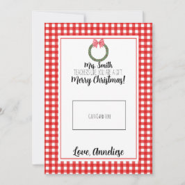 Carte cadeau de Noël de l'enseignant de la courge