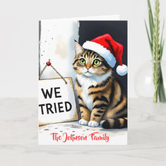 Carte Cadeau de Noël drôle de chat aquarelle personnalis
