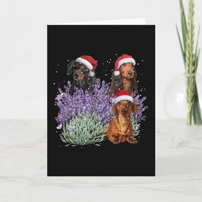 Carte Cadeau de Noël Fleur de Lavande pour Elle Teckel (Devant)