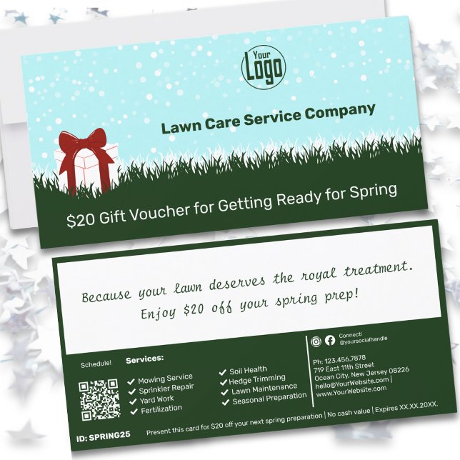 Carte cadeau de Noël pour le service de soins de l (Lawn Care Service Christmas Gift Voucher Card)