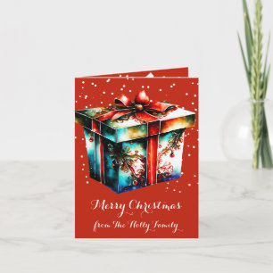 Carte Cadeau de Noël Retro Snowy, Boîte Cadeau Ribbons F