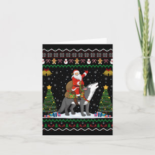 Carte Cadeau de Noël Ugly Wolf Xmas Santa à cheval sur u