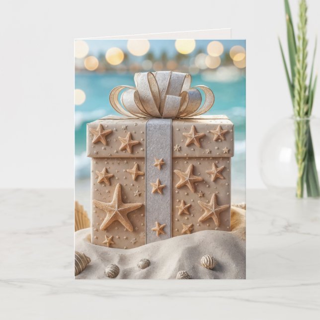 Carte Cadeau de plage de Noël avec poisson-Starfish (Devant)