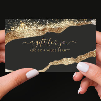 Carte-cadeau de salon de script pailleté noir or s