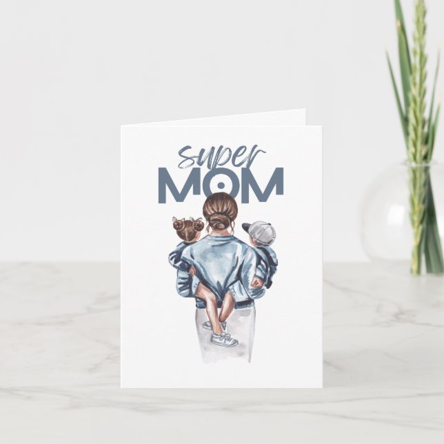 Carte Cadeau de Super Maman personnalisé avec fils et fi (Devant)