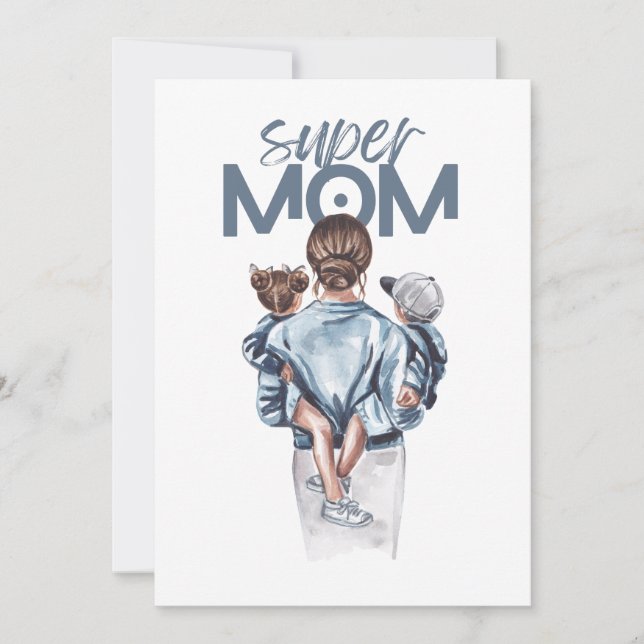 Carte Cadeau de Super Maman personnalisé avec fils et fi (Devant)
