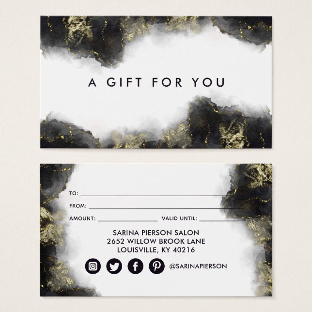 Carte Cadeau D'Encre Liquide Black And Gold Modern (Devant & derrière)