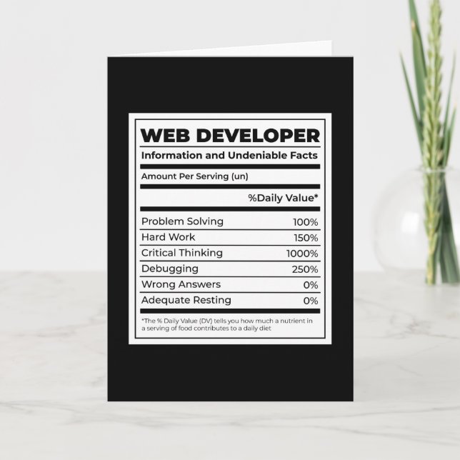 Carte Cadeau drôle de développeur Web nutritionnel (Devant)