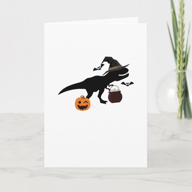 Carte Cadeau drôle de Halloween de sorcière de dinosaure (Devant)