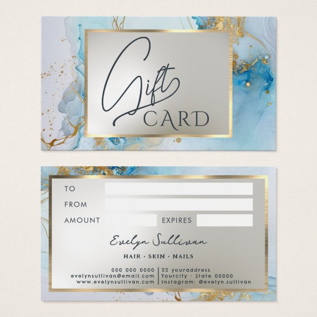 carte cadeau en marbre bleu (Devant & derrière)
