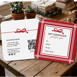 Carte Cadeau Entreprise Fêtes Moderne Rouge Blanc